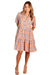 Woman wearing Go Girl's Victoria Midi Button Up Dress in Lemon Tile Pink, Blue and White with Short sleeves and a tiered skirt it falls at knee length.