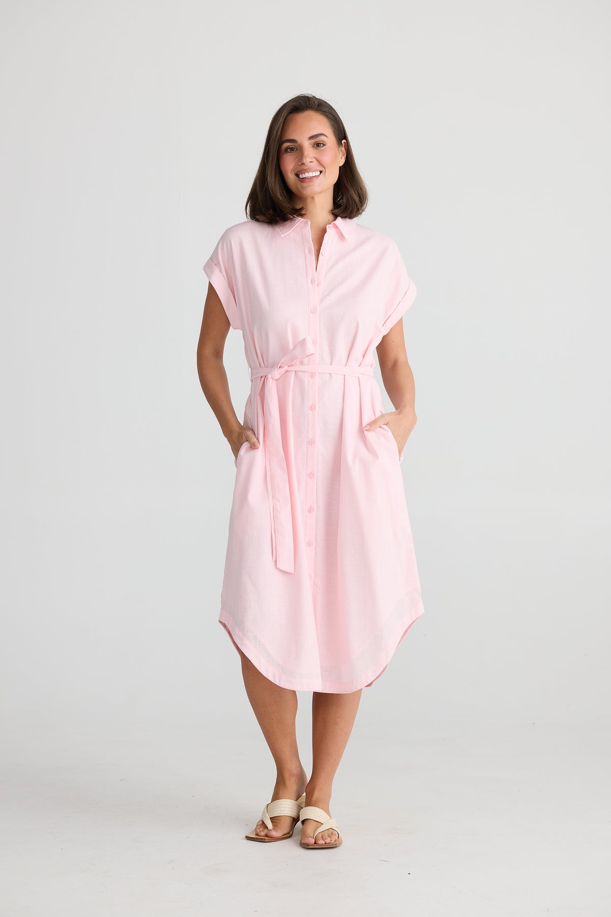 Vea Shirt Midi Dress in Pink by Holiday Trading.