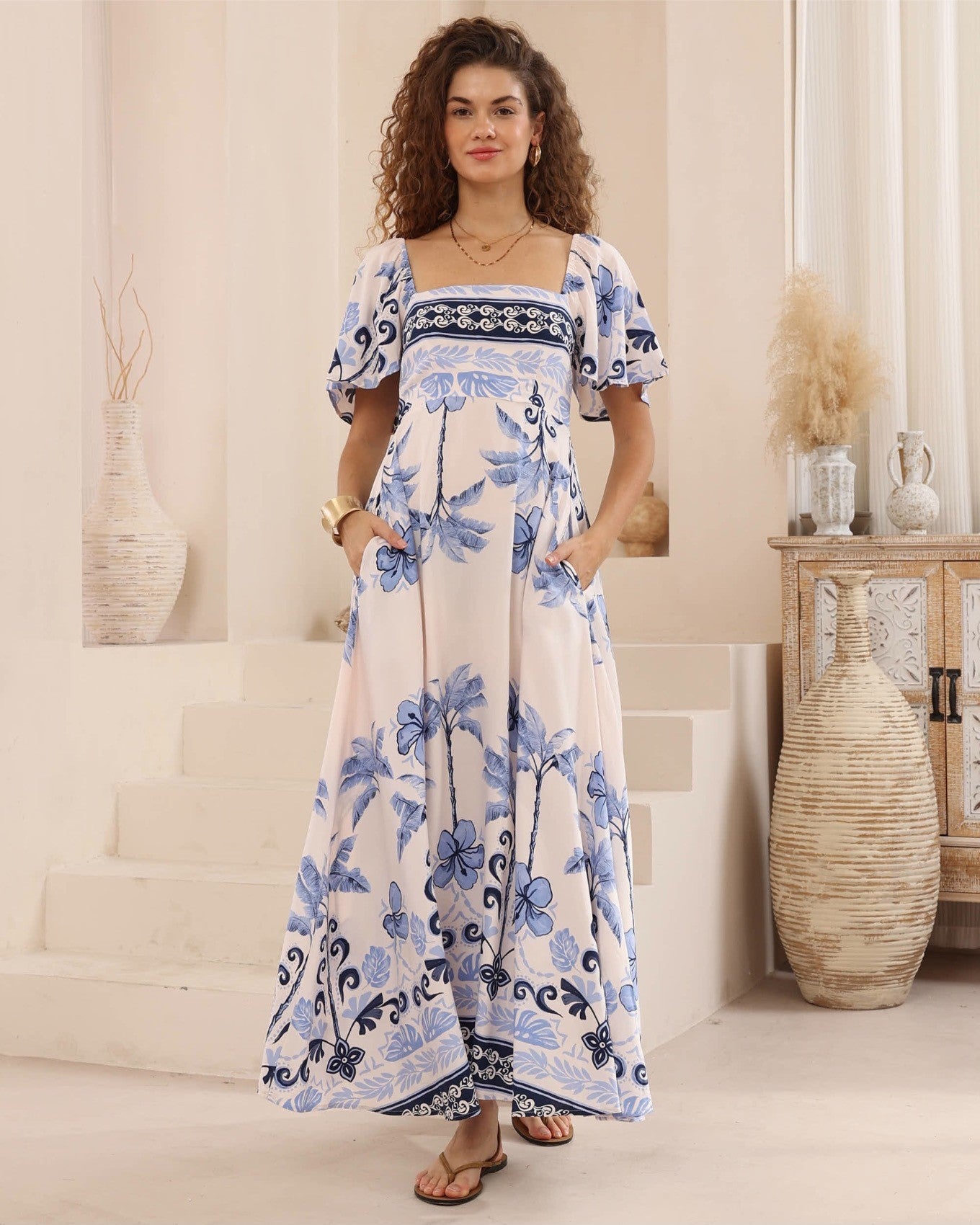 Azure Palm Maxi Dress