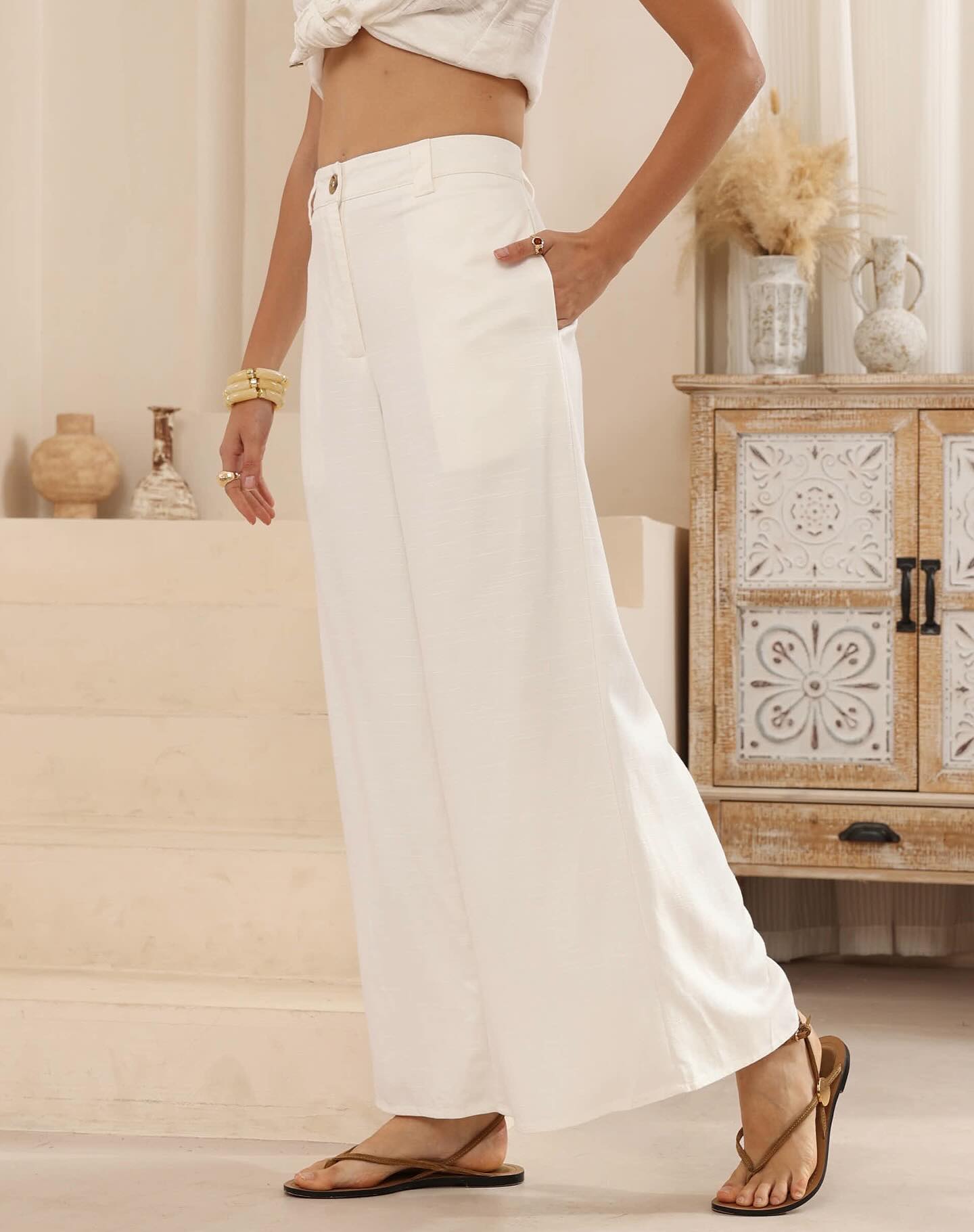 Wide Leg Silk and Linen Pant