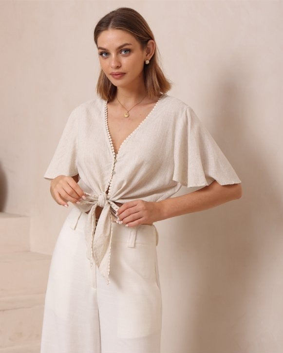 Tie Front Lace Detail Shirt