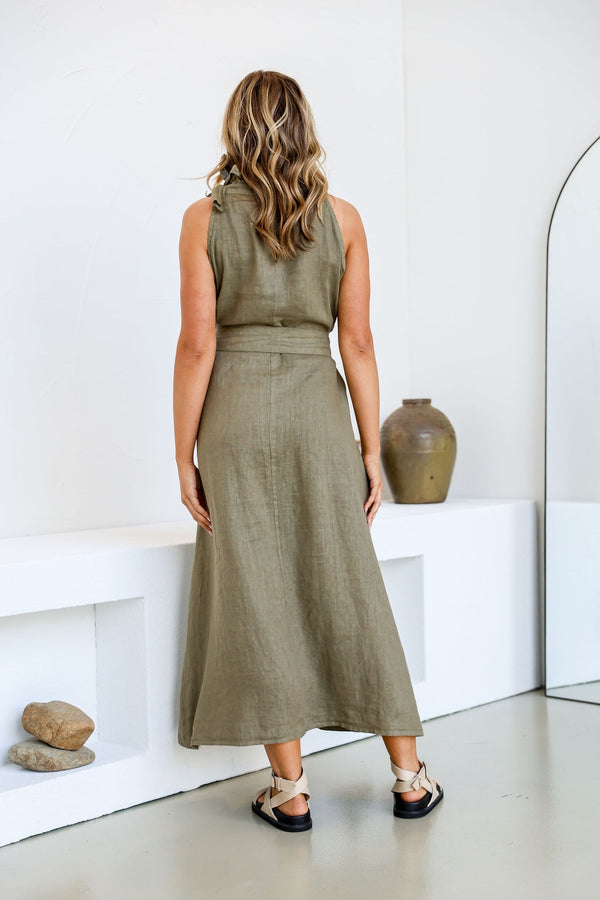 Papavero Linen Maxi Dress in Slate by Free Angel - Kindred Spirit