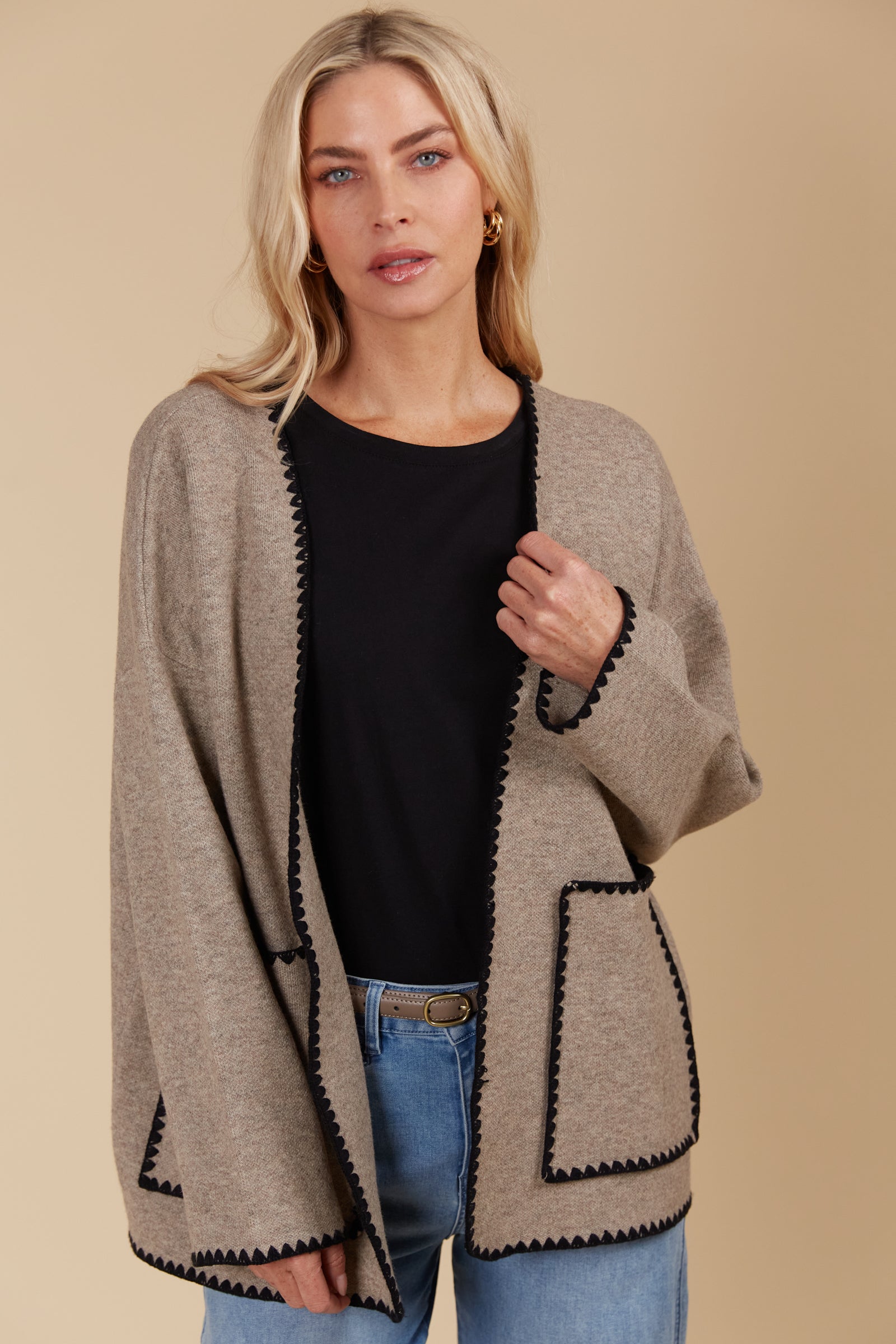 Athena Contrast Stitch Cardigan