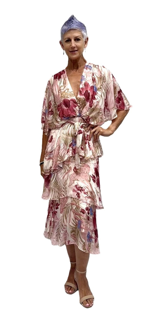 Cross Over Neckline Silk Blend Dress