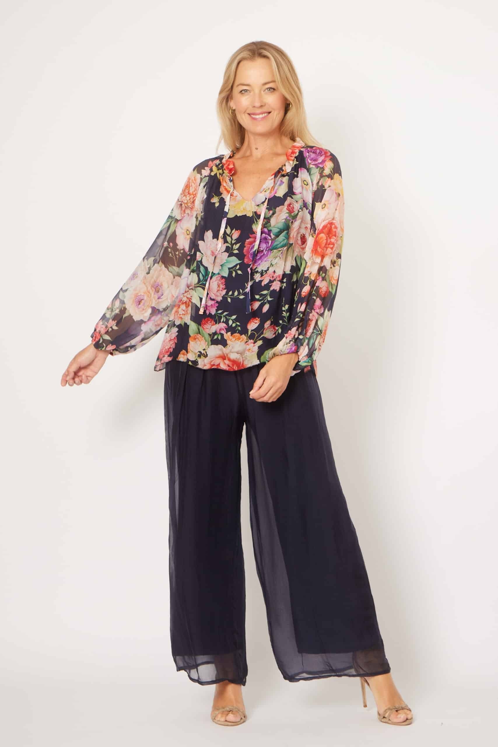 High Frill Tie Neck Top