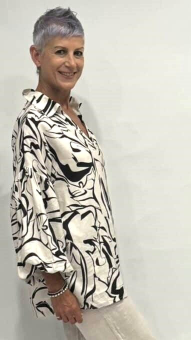 Abstract Print Linen Top