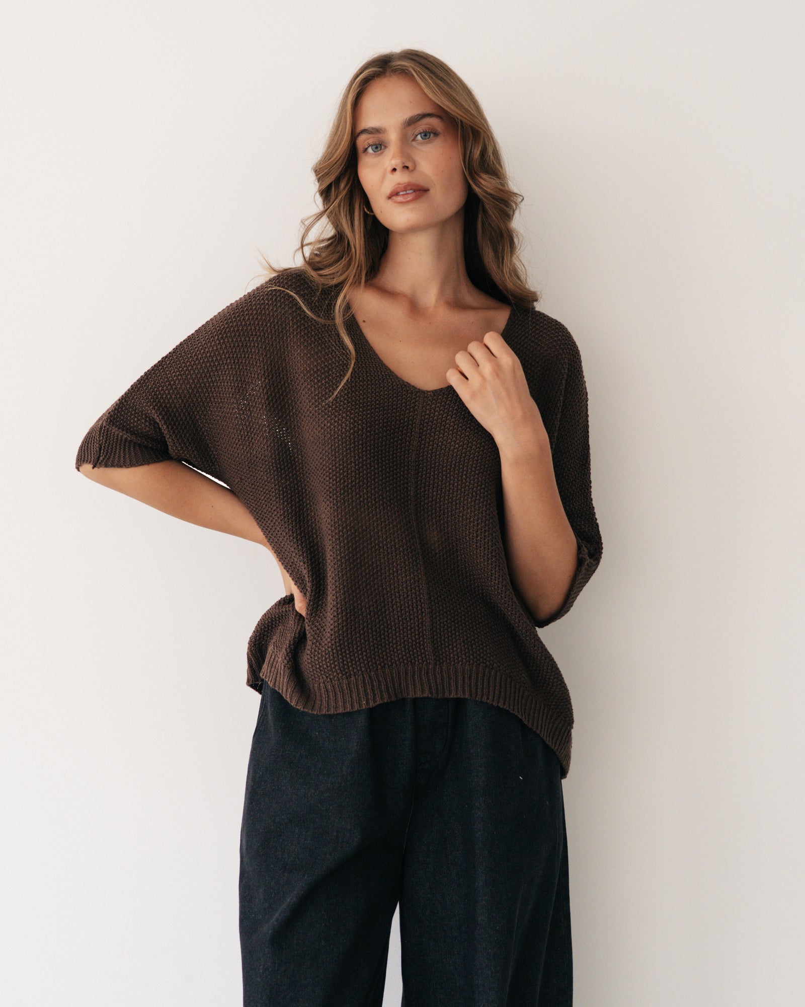 Relaxed V Neck Knit Top