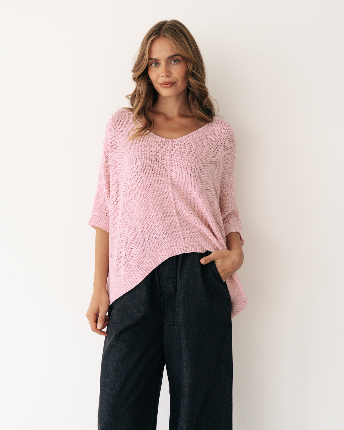 Relaxed V Neck Knit Top