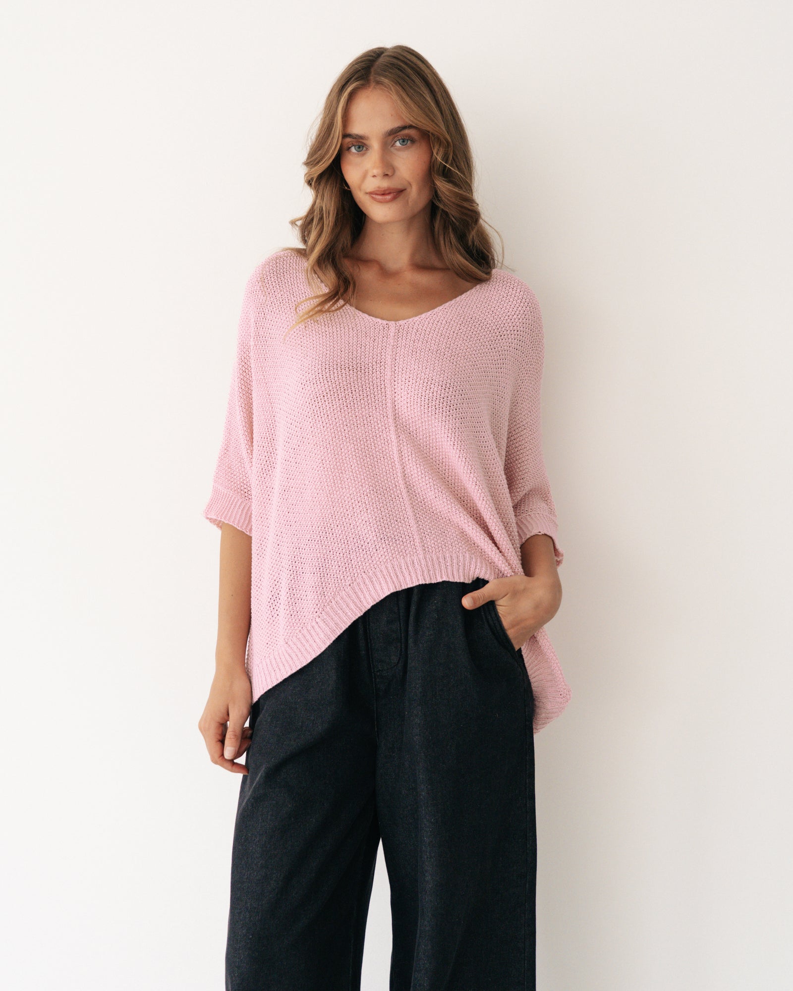 Relaxed V Neck Knit Top