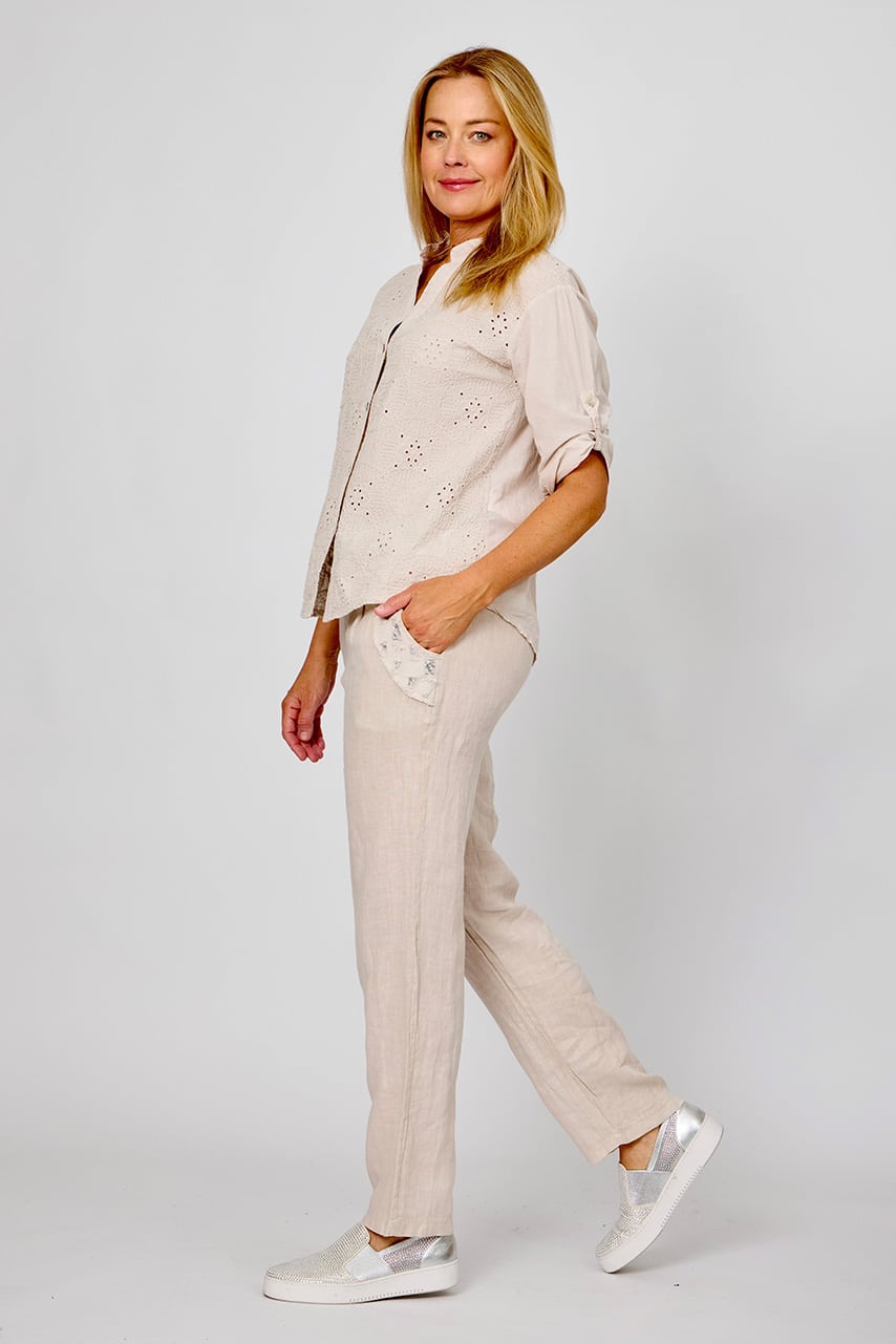 Linen Bling Patch Pocket Pants