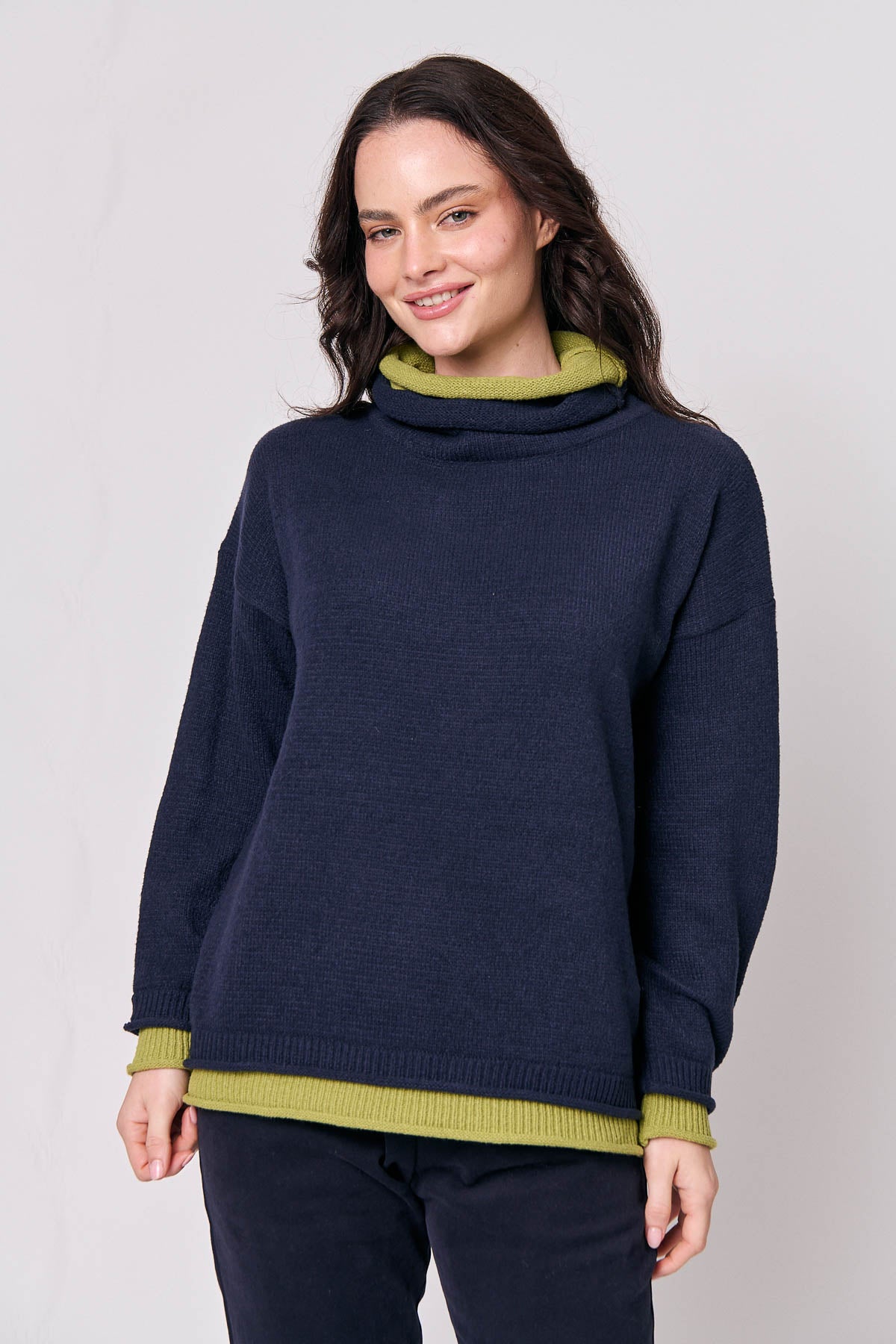 Contrasting Cowl Neck Knit Jumper