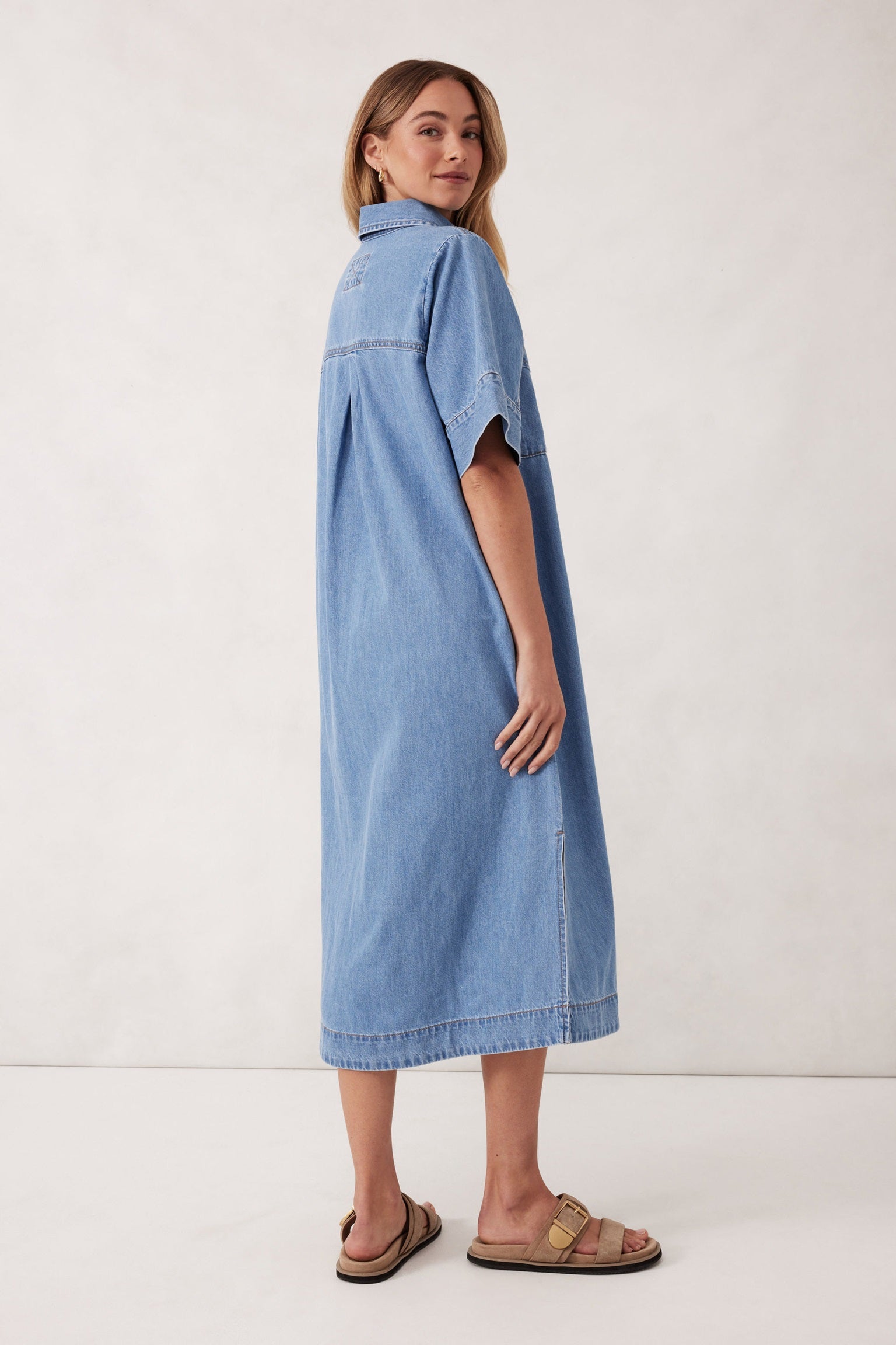 Ava Short Sleeve Yoke Detail Midi Dress