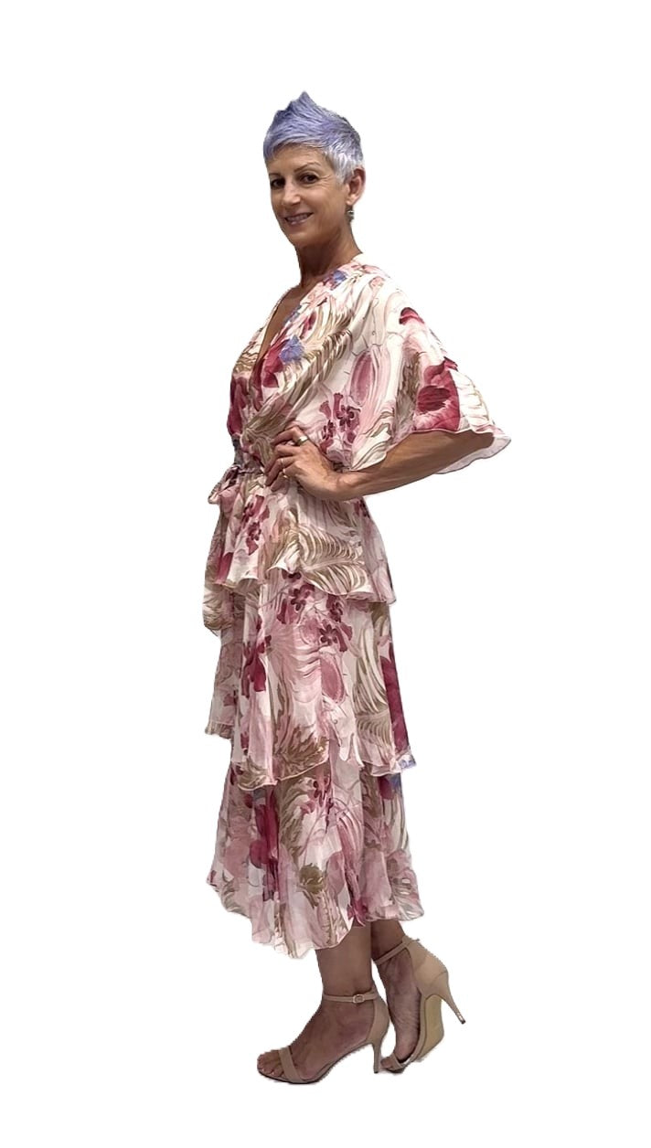 Cross Over Neckline Silk Blend Dress