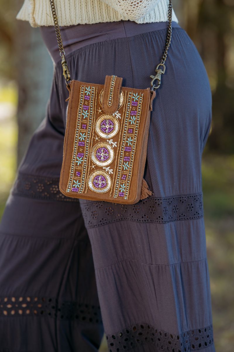 Beaded Cross-Body Chain Handle Phone Bag