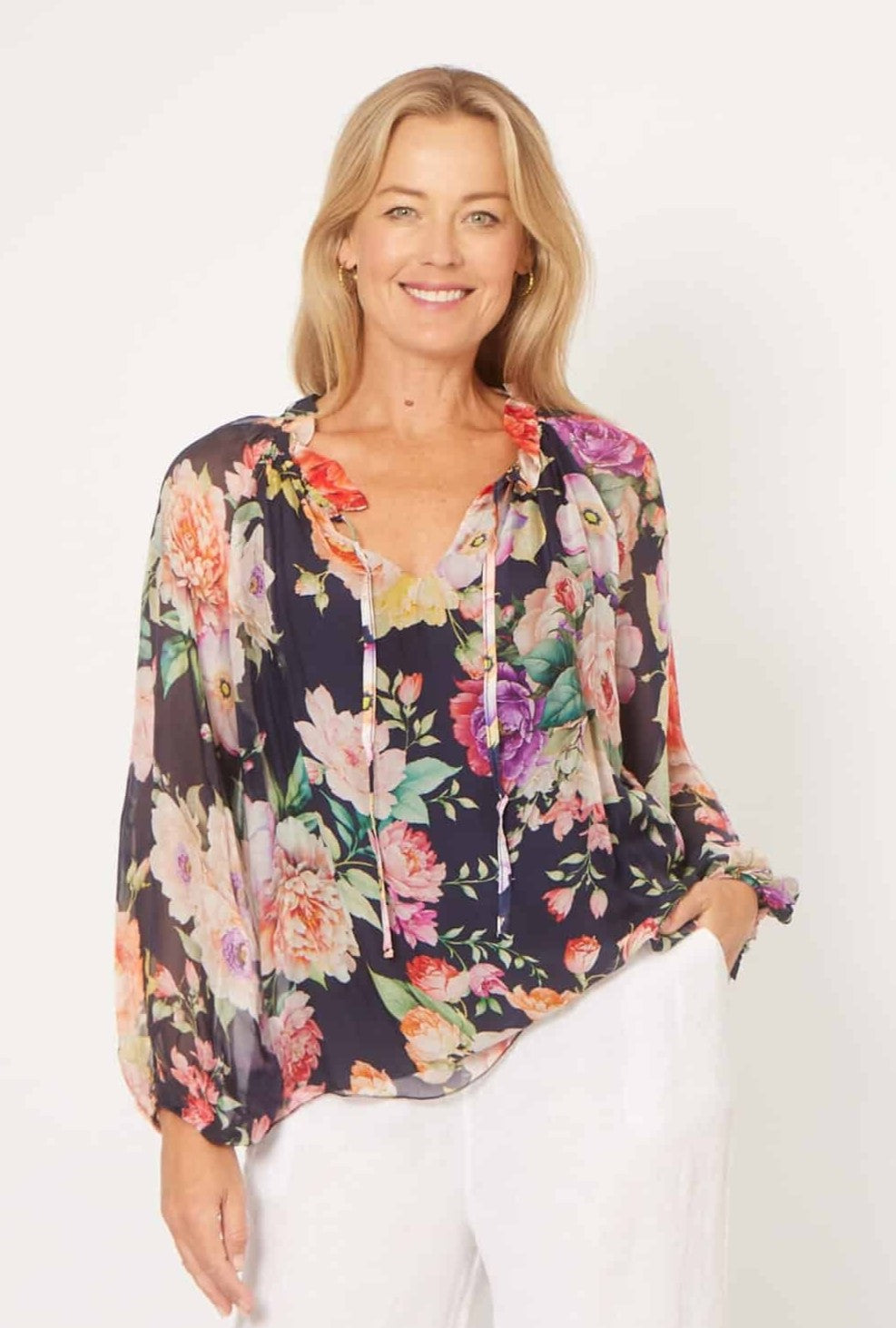 High Frill Tie Neck Top