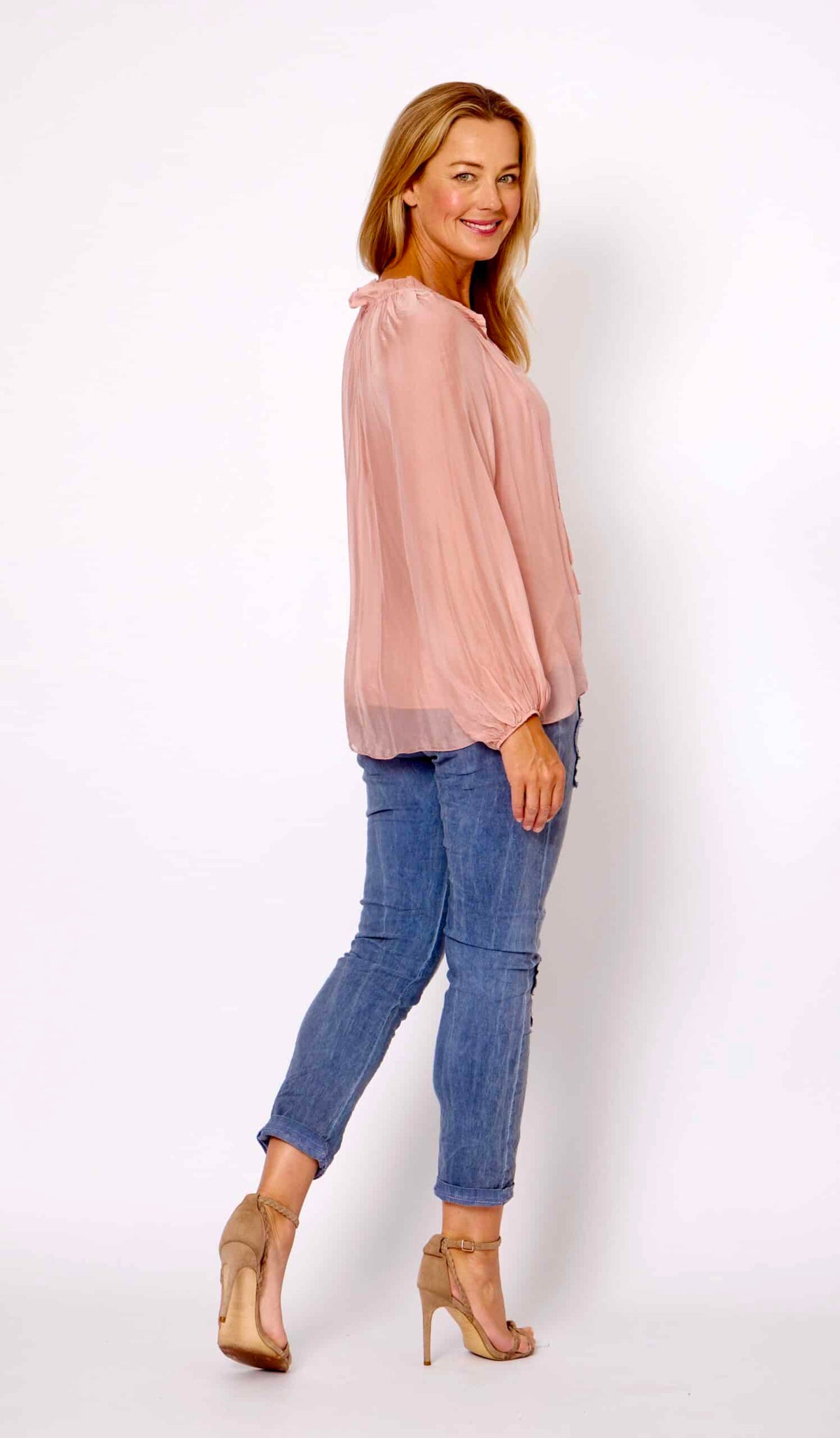 High Frill Tie Neck Top