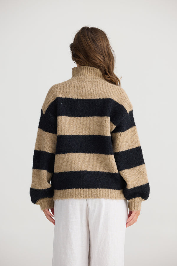 Knit Jumper Black And Beige Jumper Island Knit Jumper In Black And