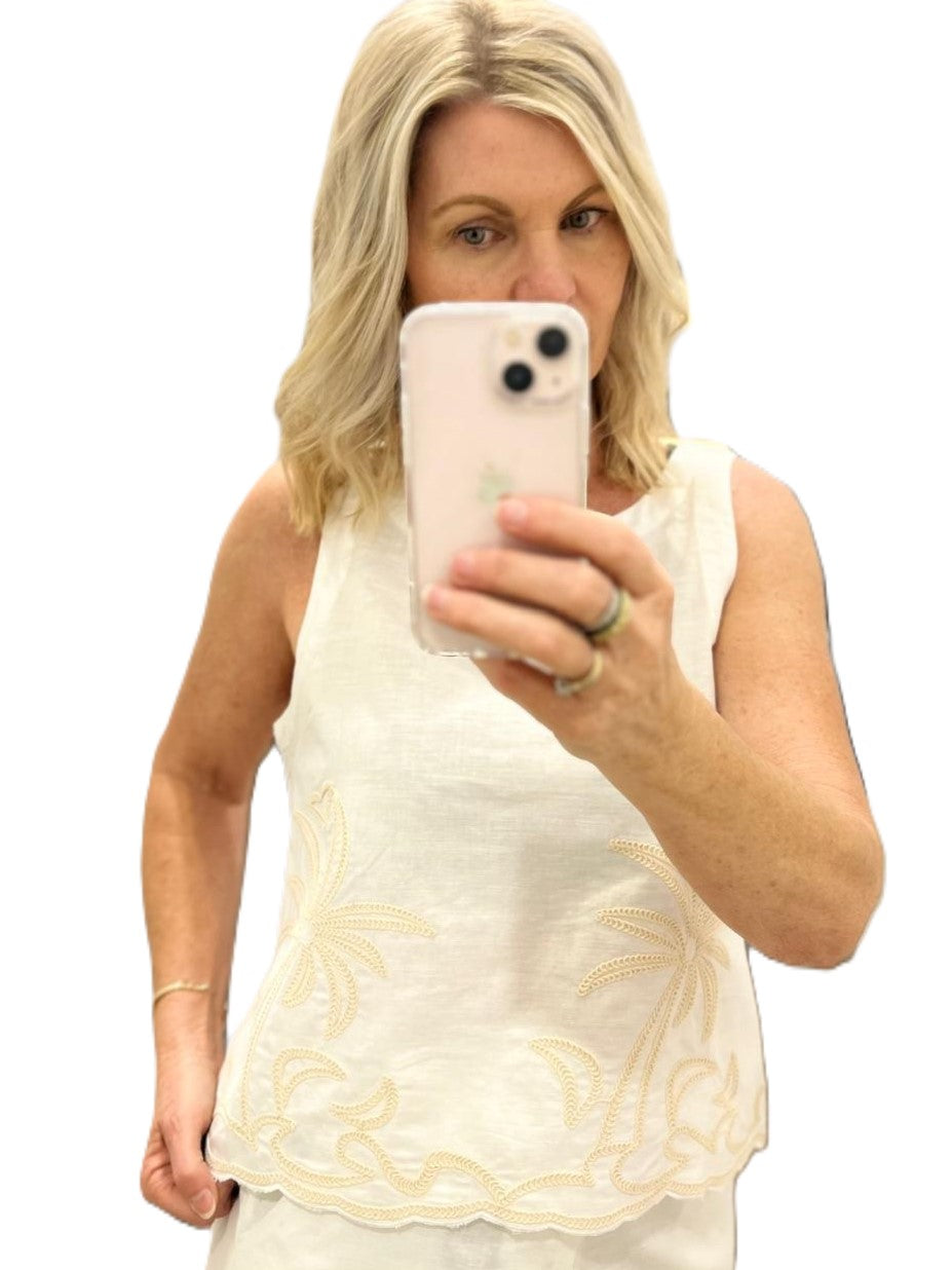 Palm Embroidered Top
