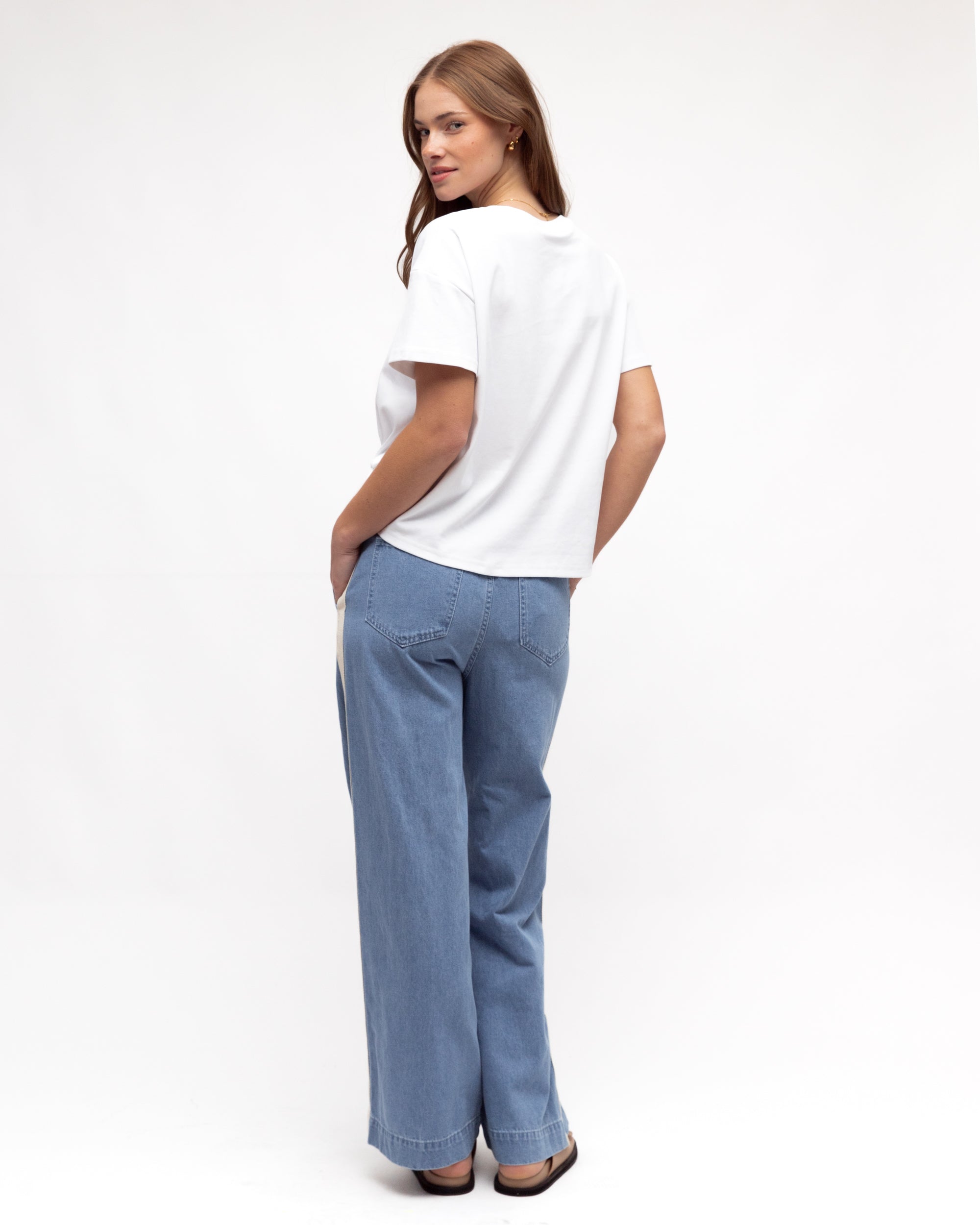 Cream Side Stripe Jeans