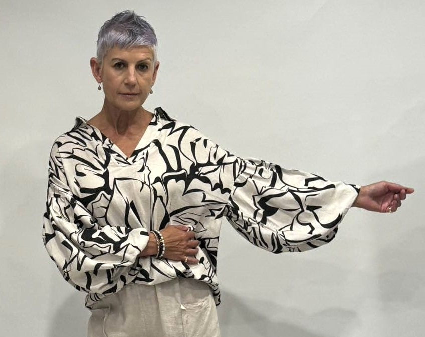 Abstract Print Linen Top