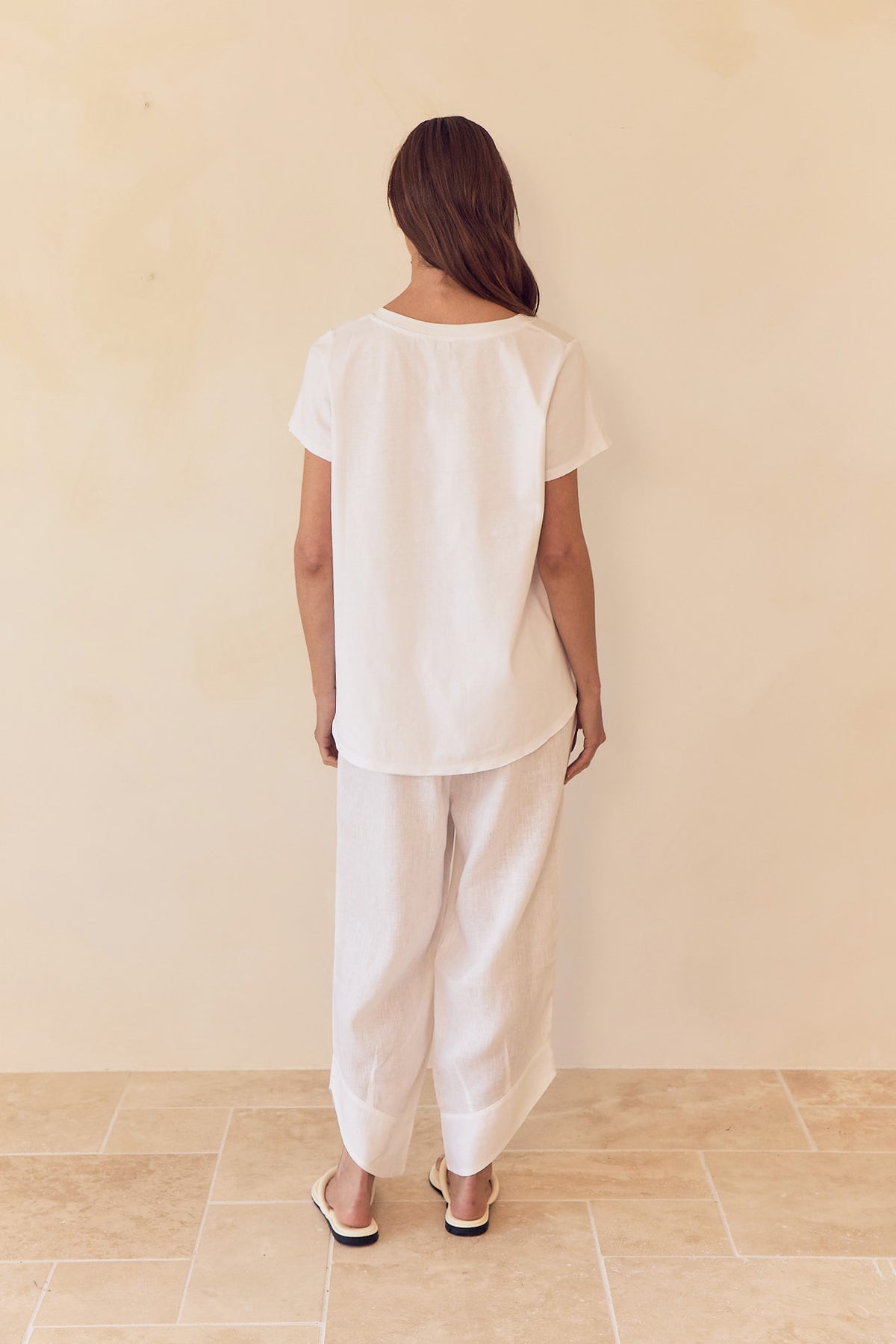 Cotton Contrast Trim Linen Top