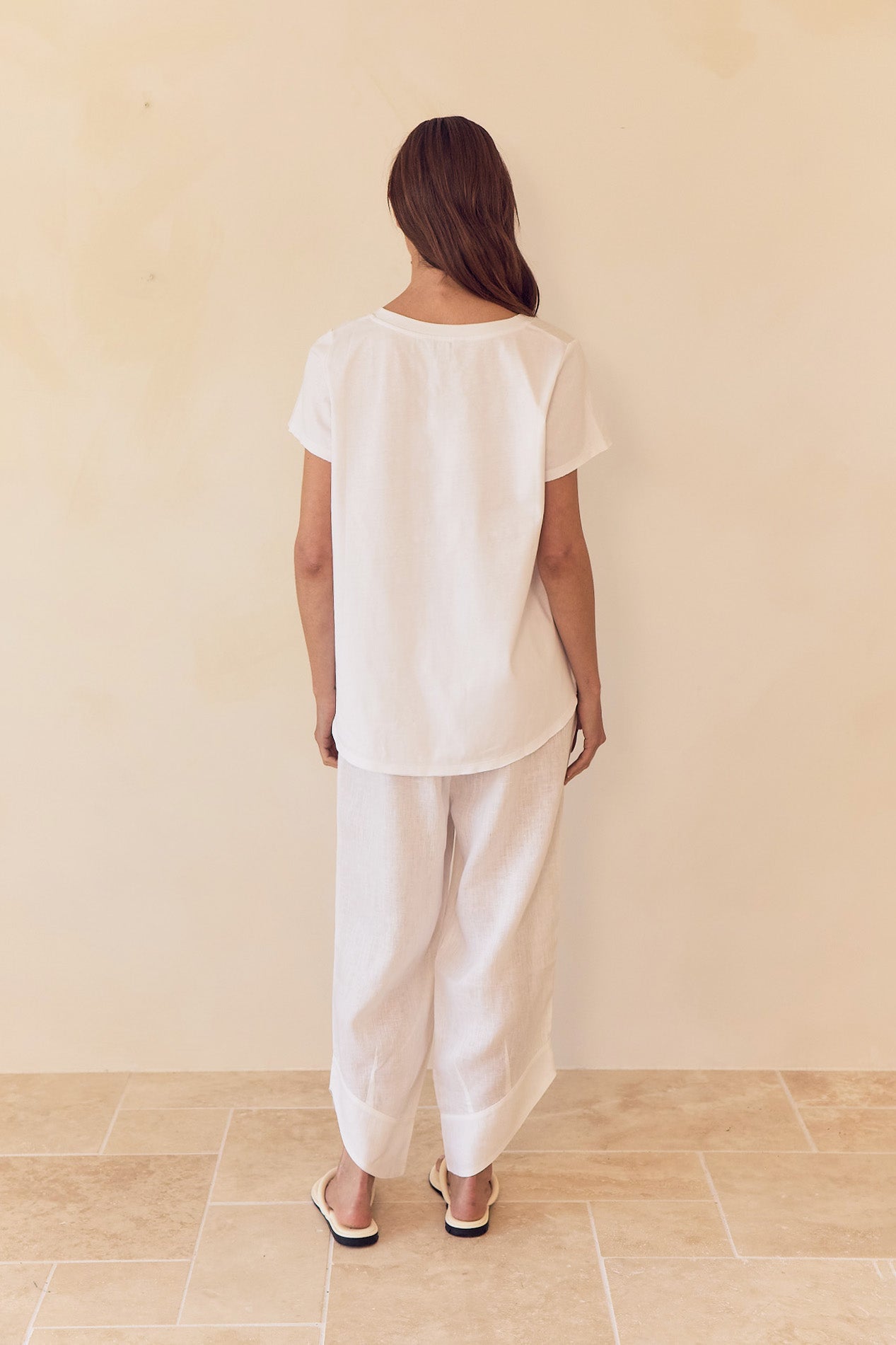 Cotton Contrast Trim Linen Top