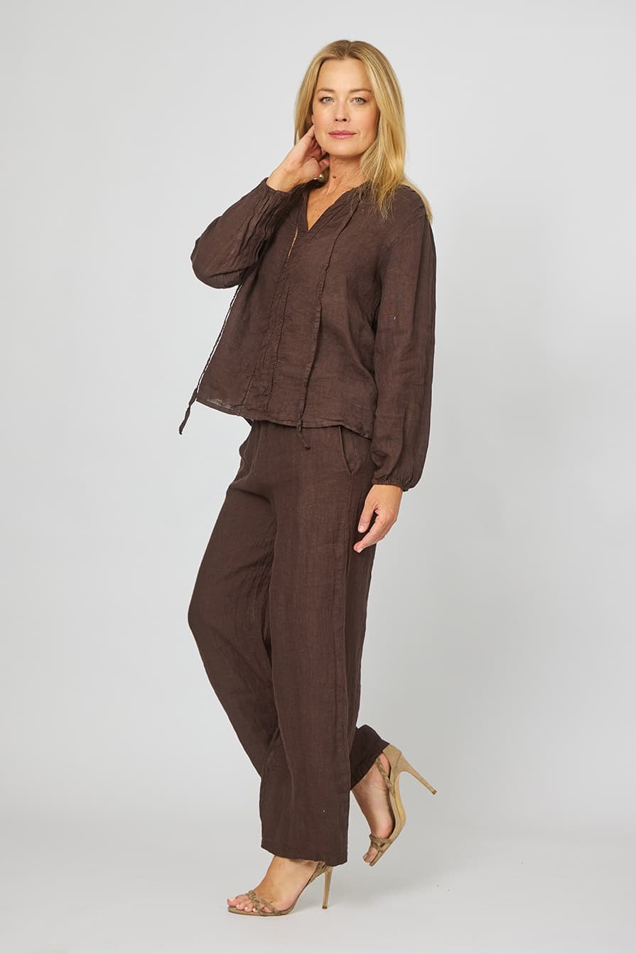 Linen Tied Collar Top