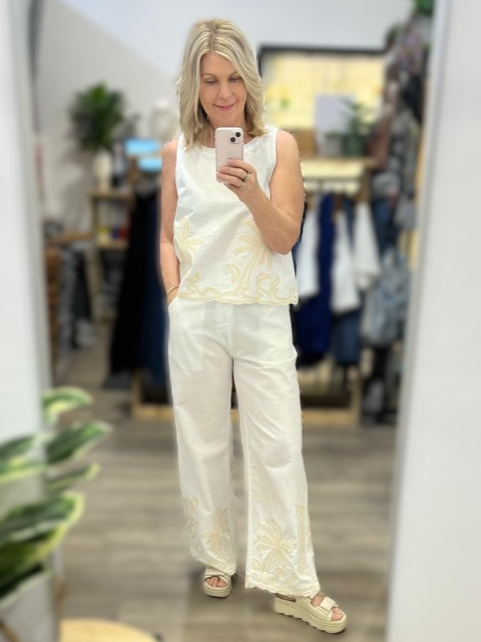 Palm Embroidered Top