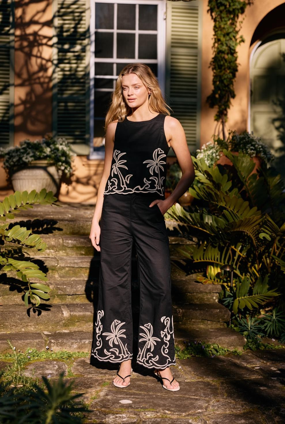 Palm Embroidered Top