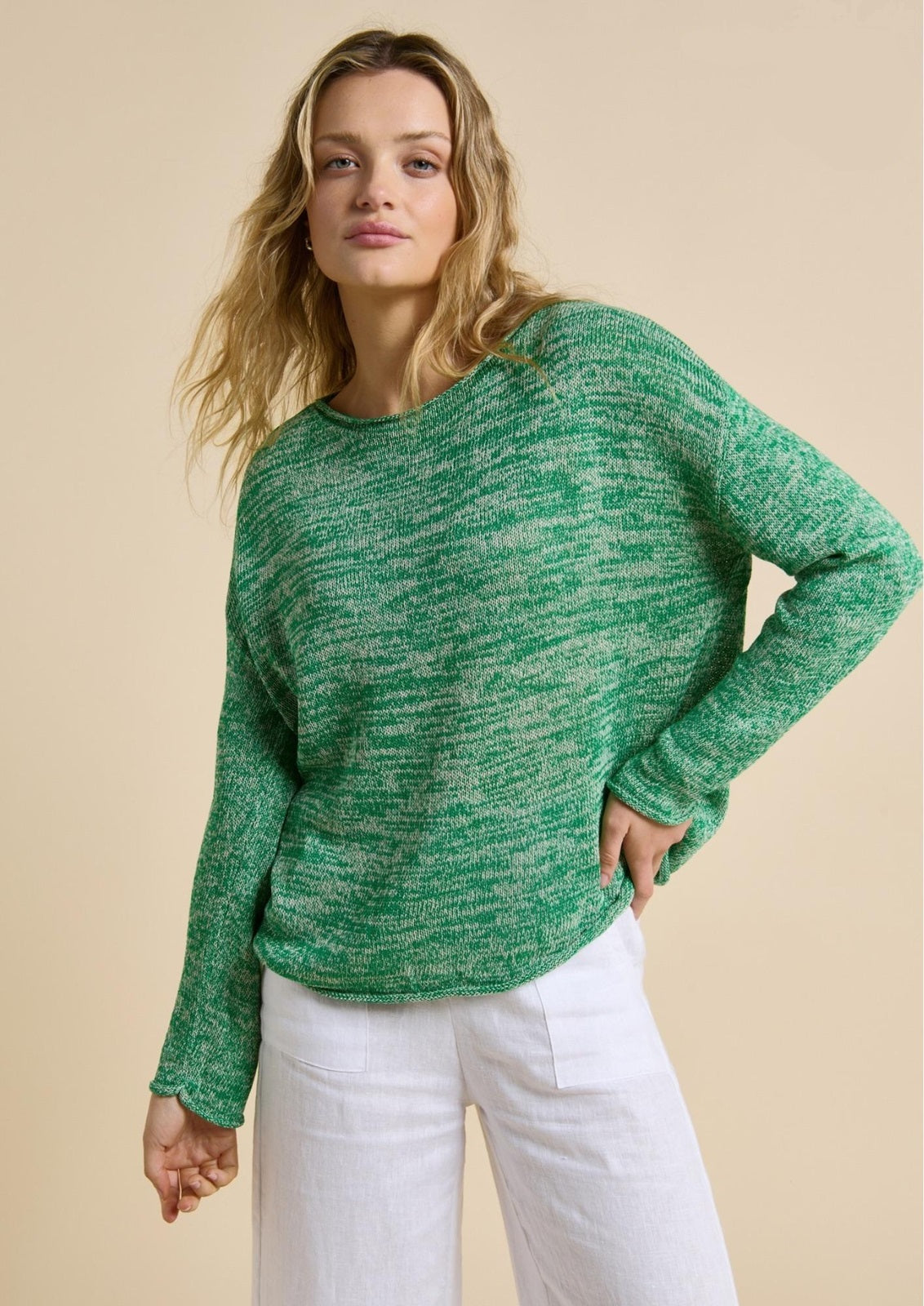 Melange Spring Knit Long Sleeve Top
