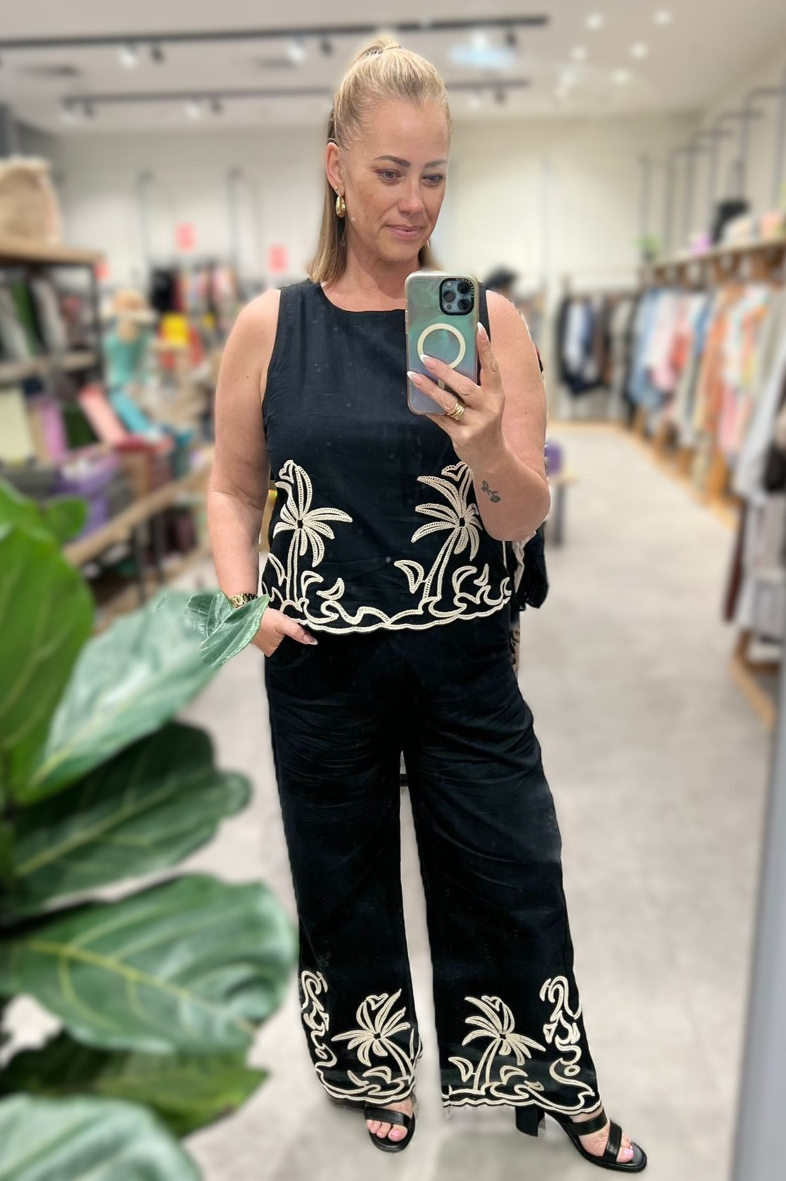 Palm Embroidered Top