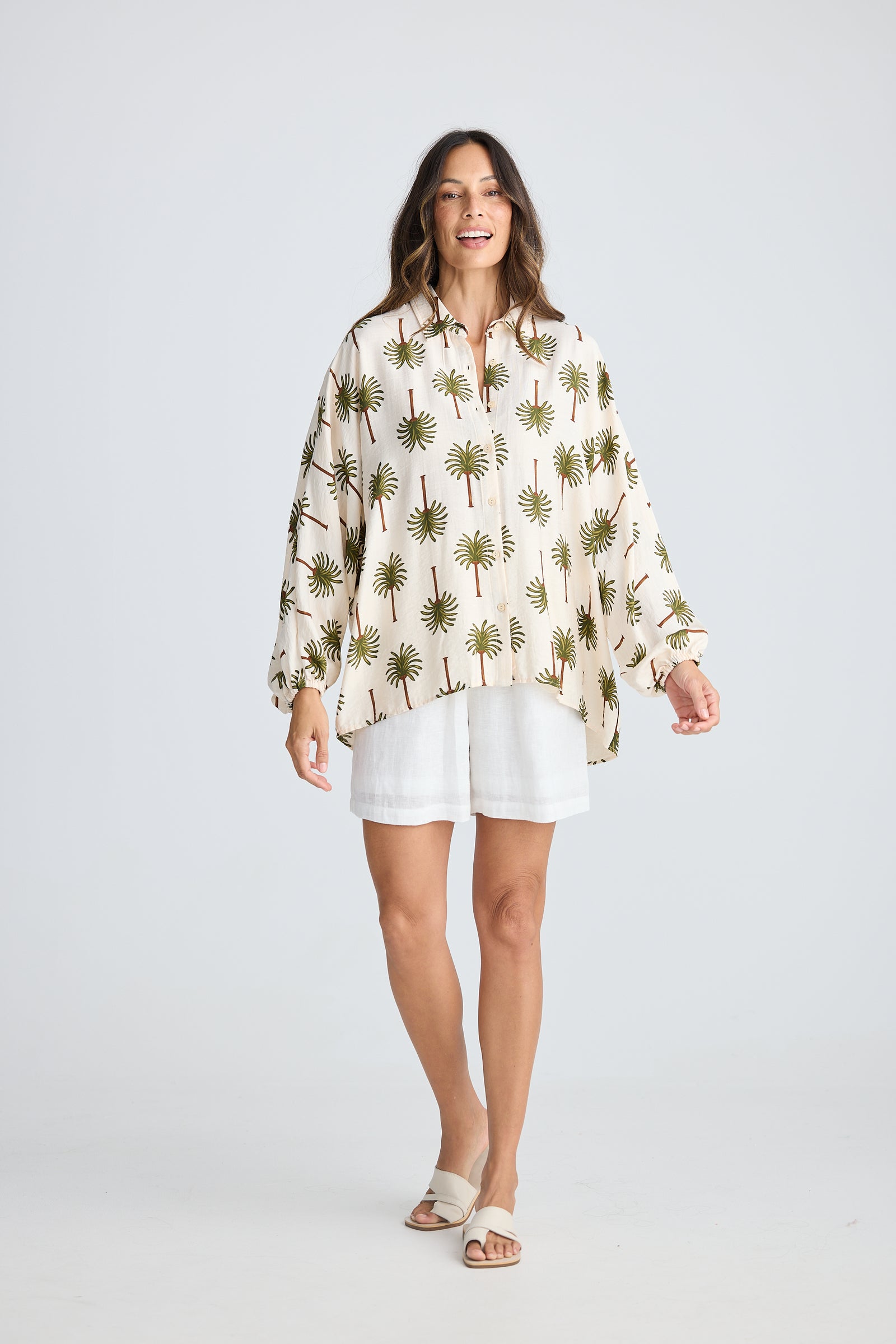 Cliffside Shirt - Ivory Palm Print