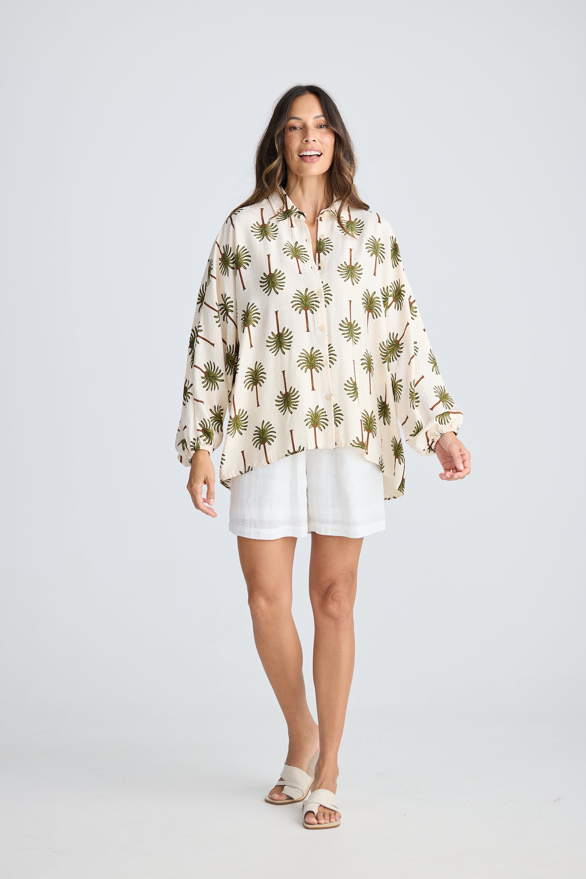 Cliffside Shirt - Ivory Palm Print