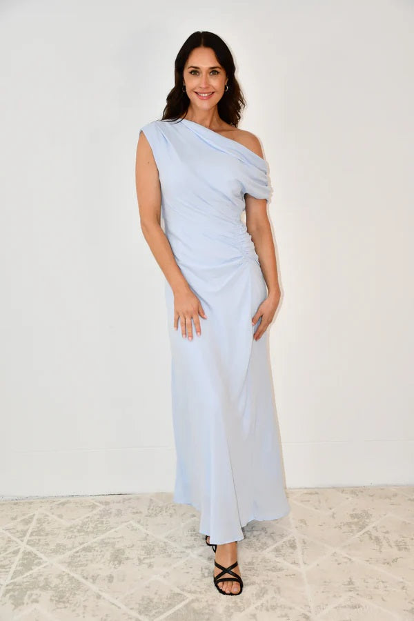 we are kindred charlotte off shoulder dress Off Shoulder Maxi Dress in Peach or Pale Blue by Jess & Molly - Kindred  Spirit