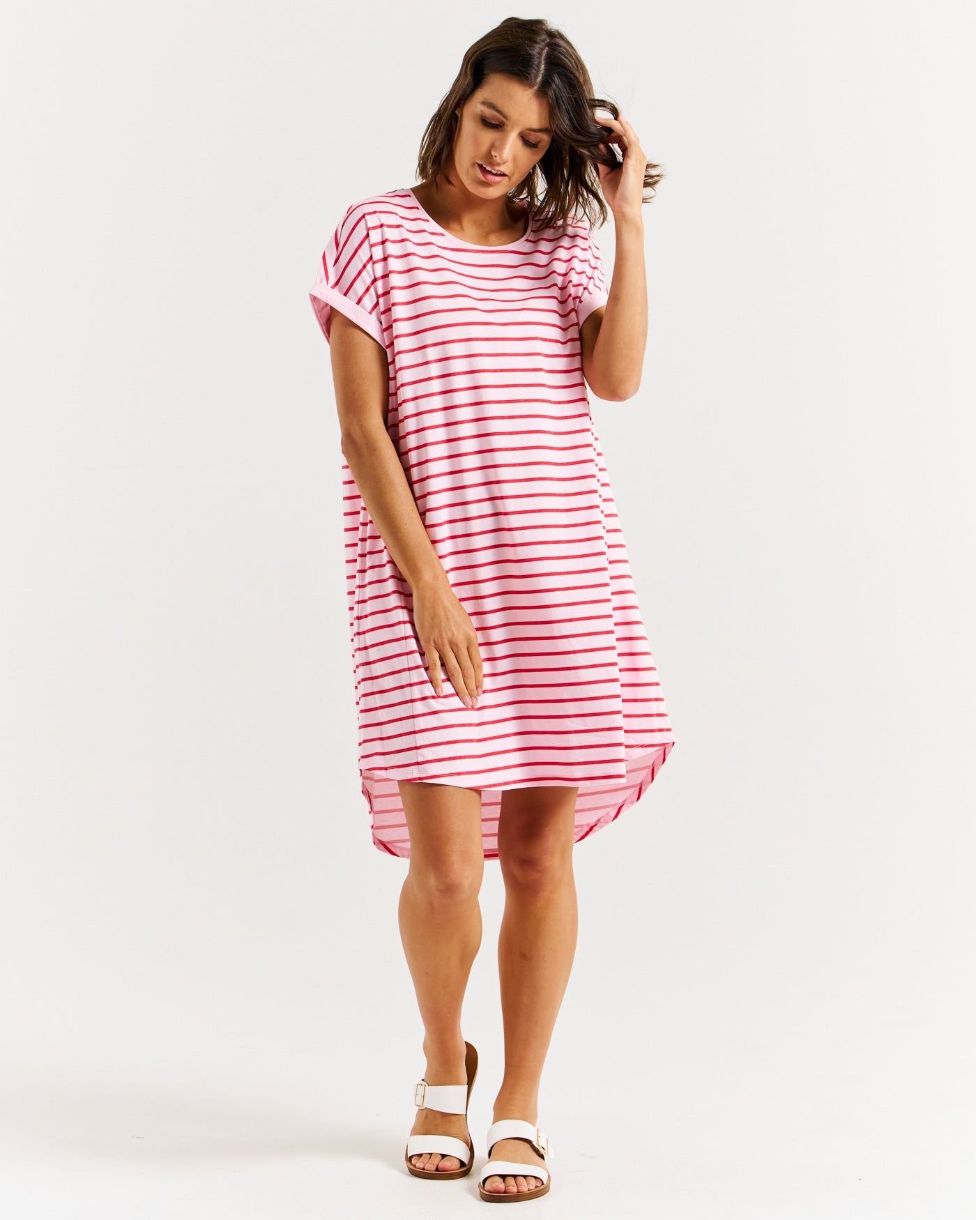 Maxine Midi T-shirt Dress in Cherry Blossom Stripe by Betty Basics.