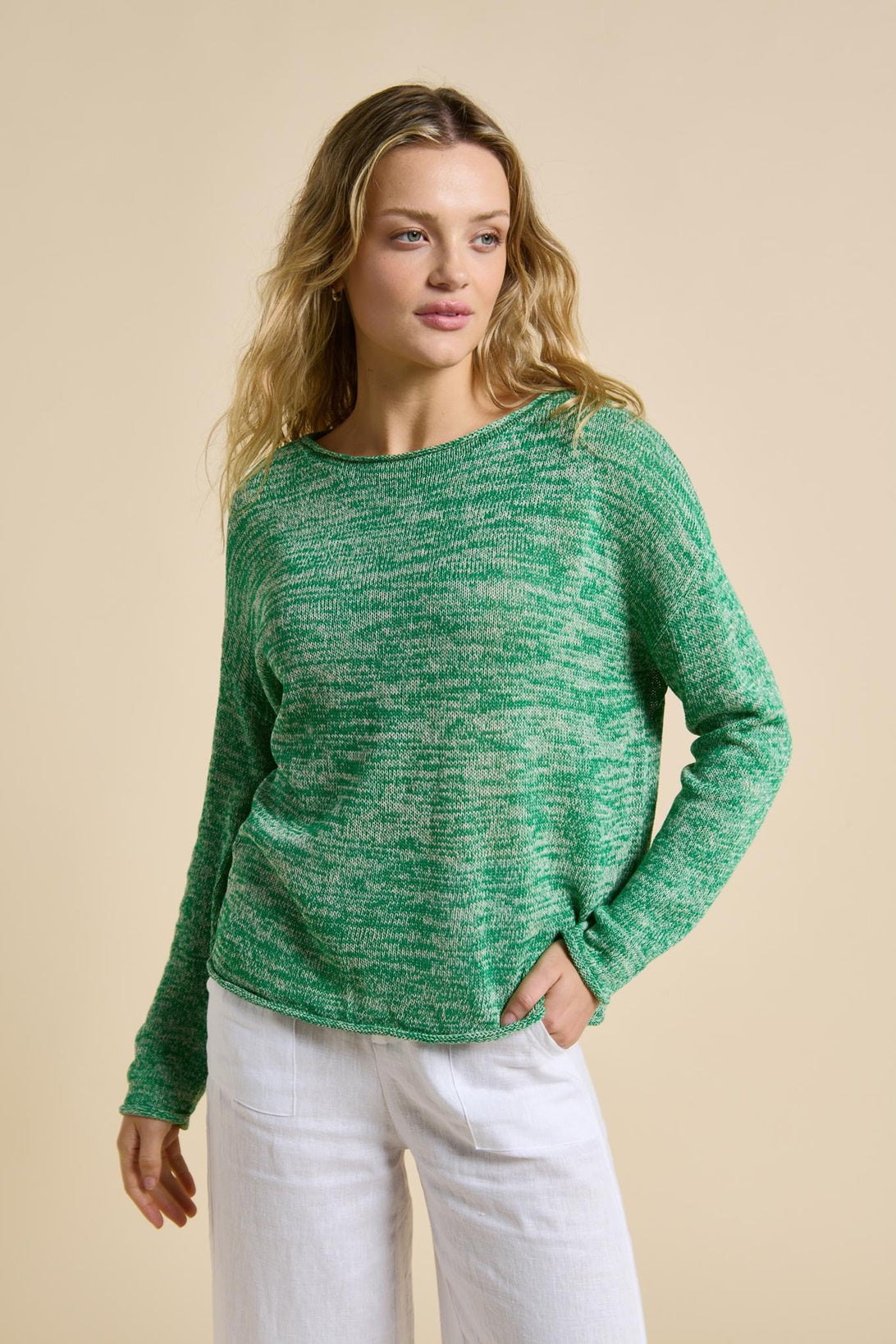 Melange Spring Knit Long Sleeve Top