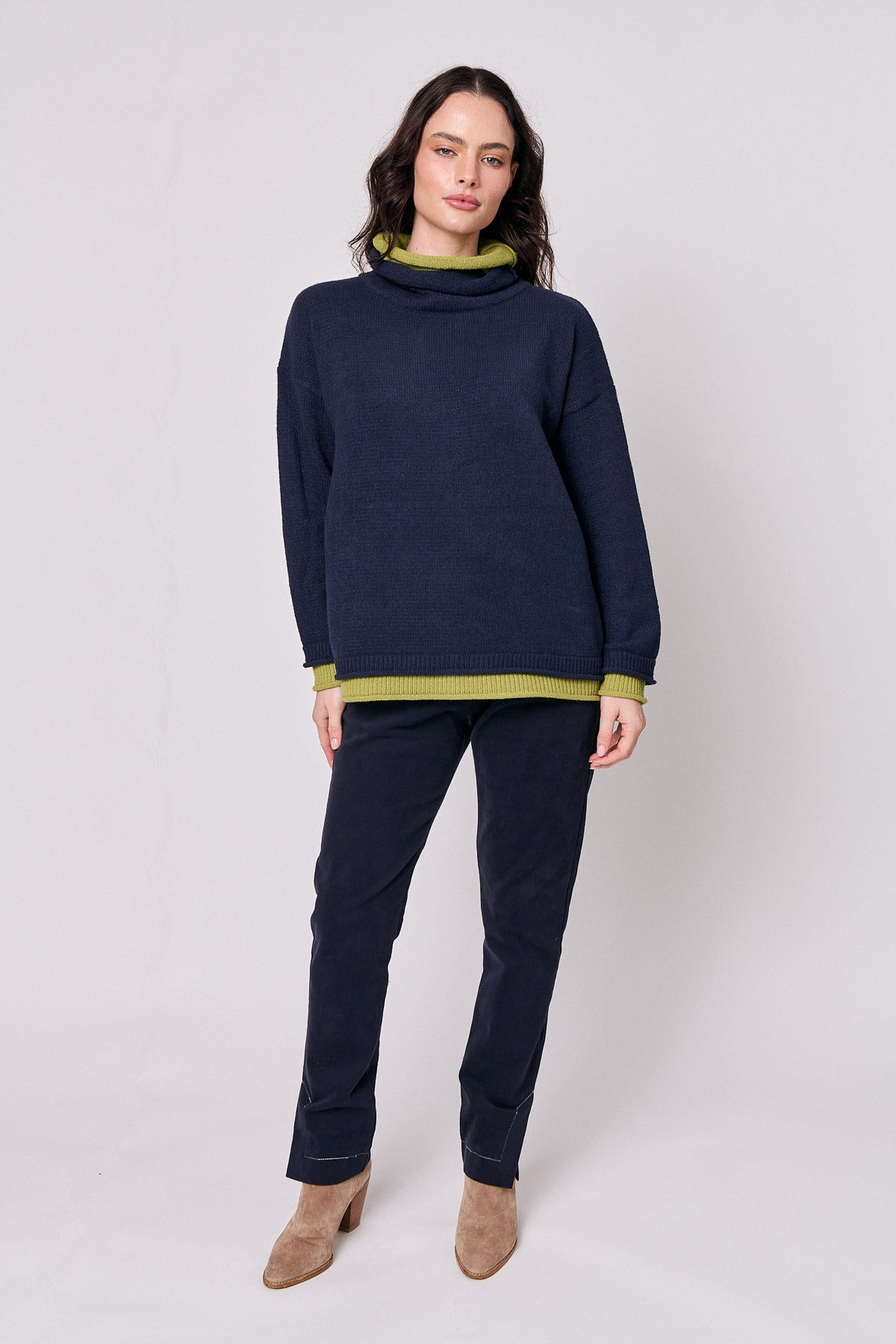 Contrasting Cowl Neck Knit Jumper