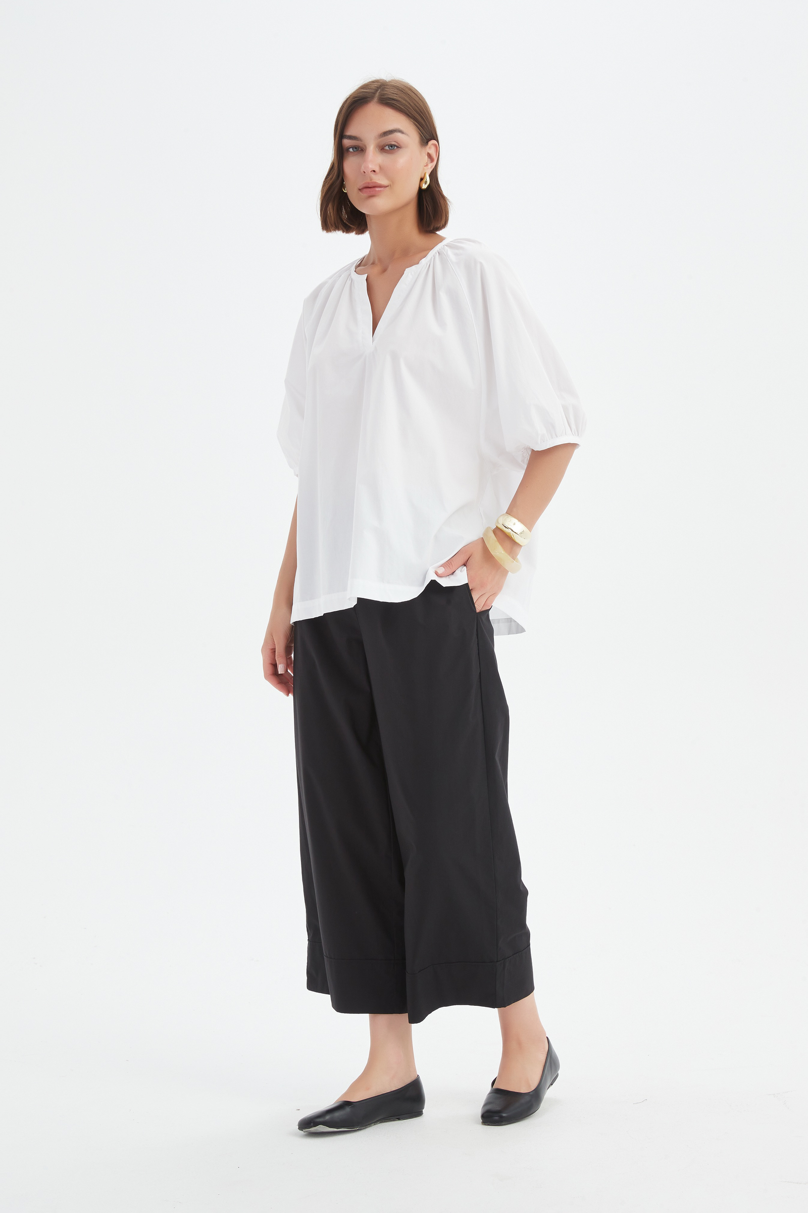 Gathered Notch Neck Top