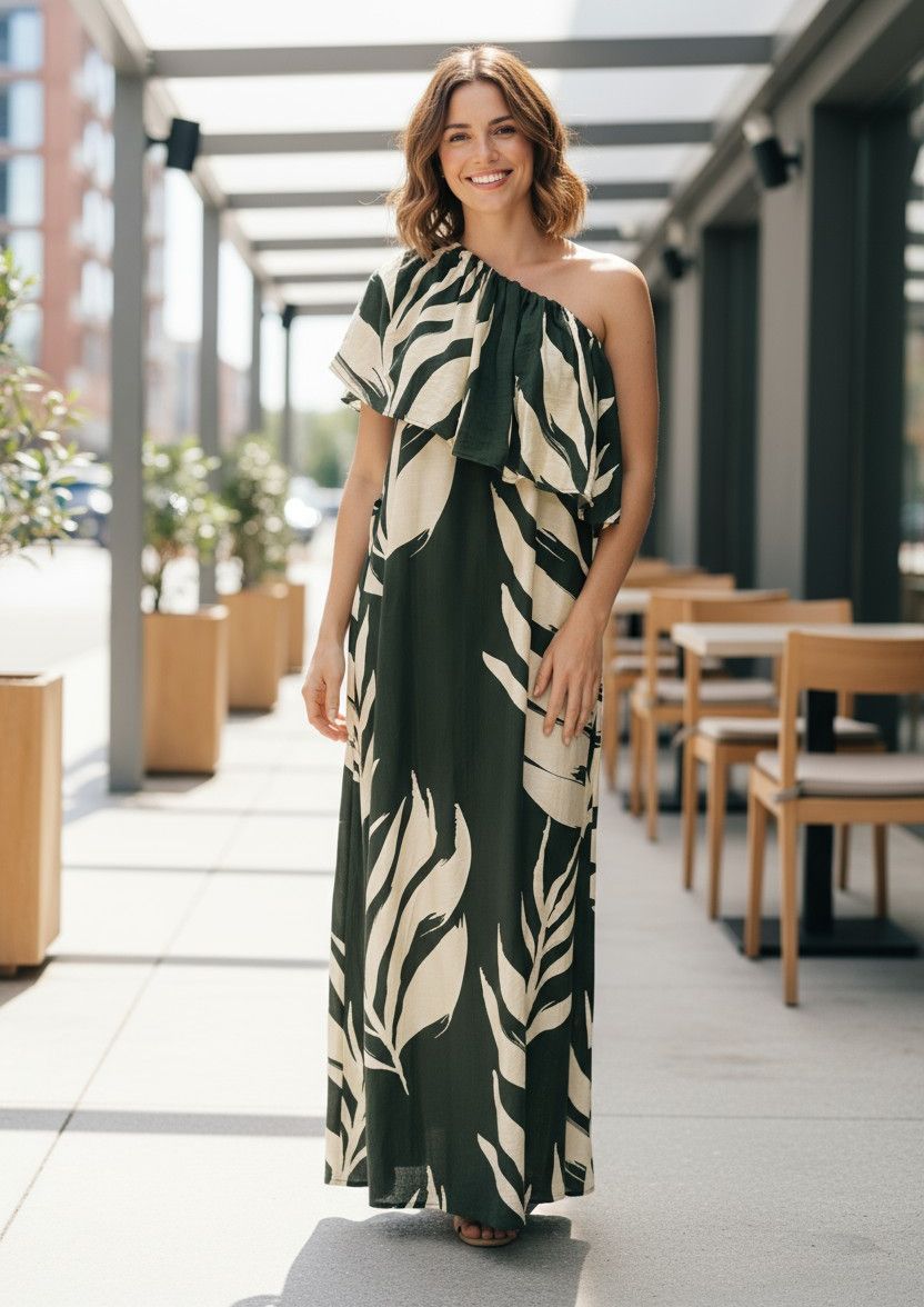 Off Shoulder Leaf Maxi Dress