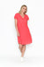 Woman wearing One Summer's Cherry Red Taylor cotton Midi Dress with cap sleeves, pockets, lining and tuck detailing.