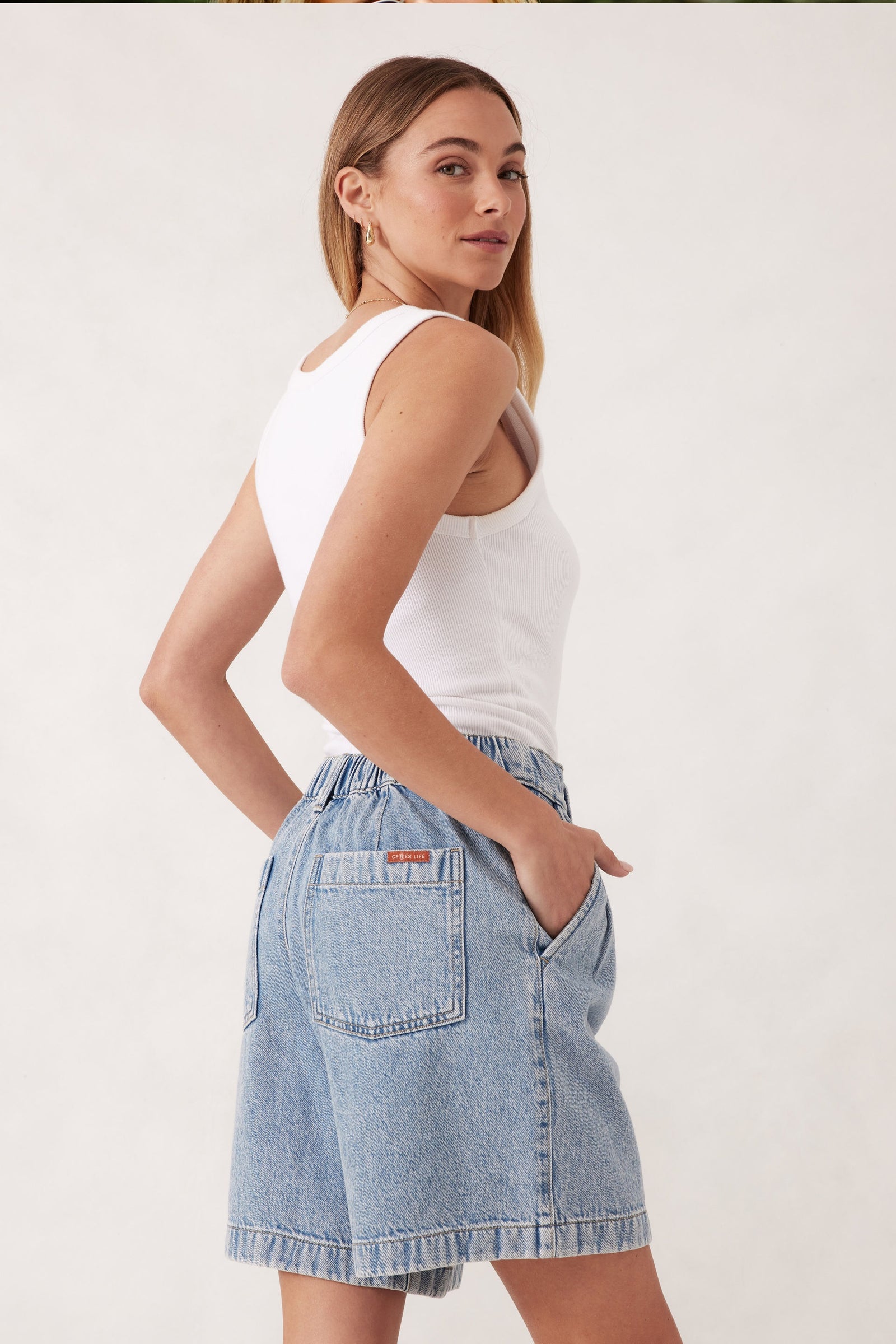 Sylvie Longline Pleat Denim Shorts