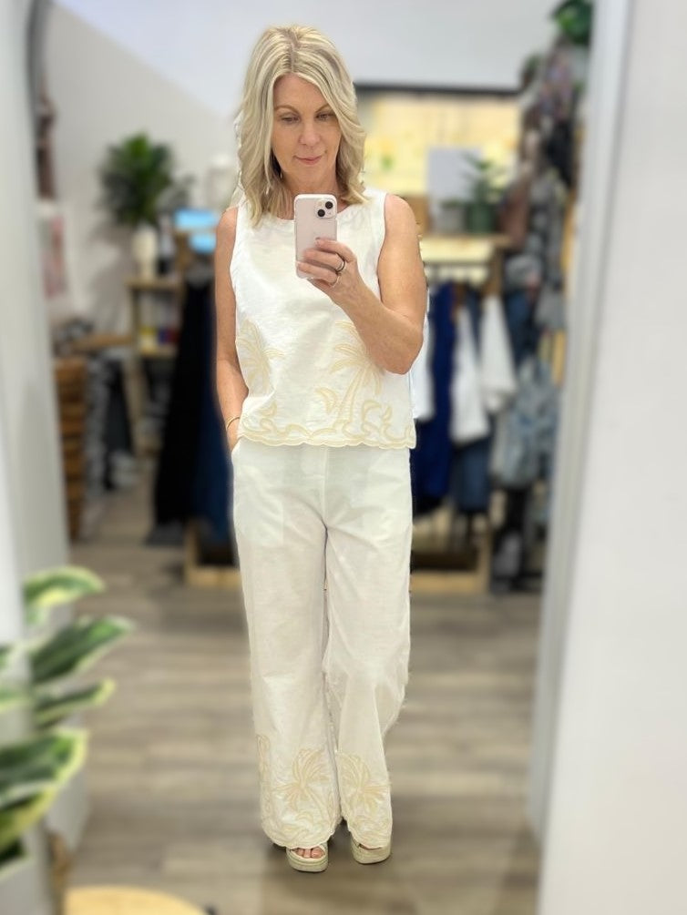 Palm Embroidered Top