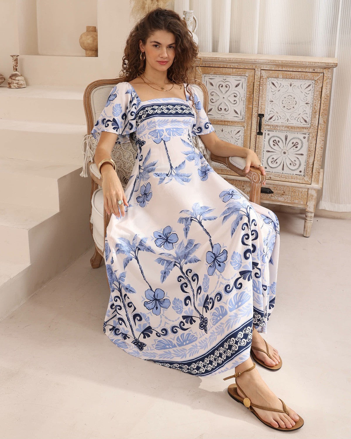 Azure Palm Maxi Dress