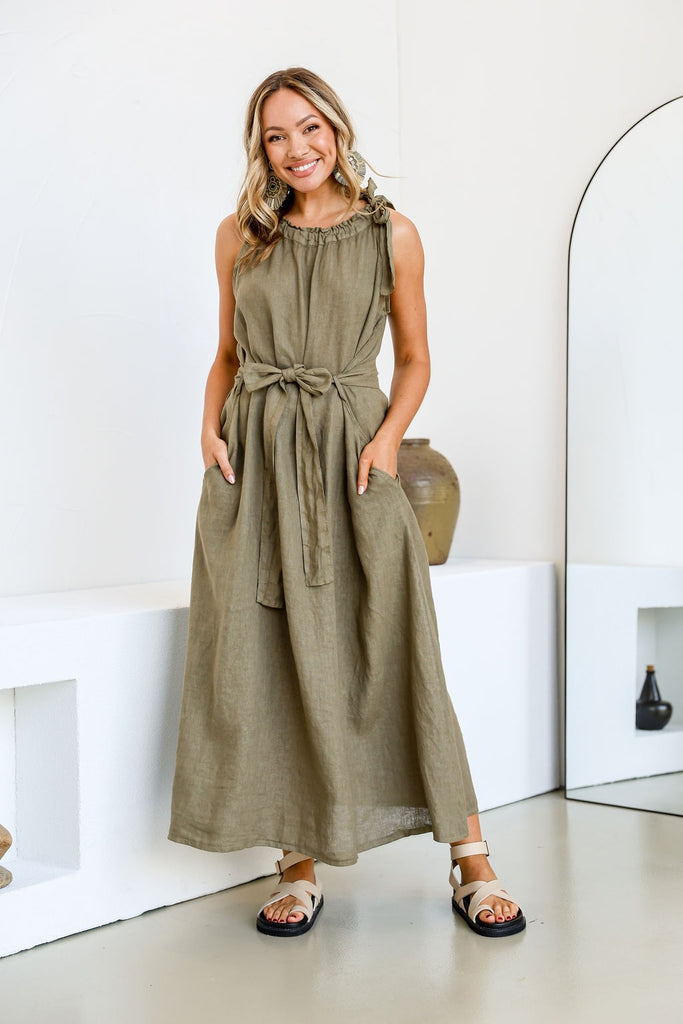 Papavero Linen Maxi Dress in Slate by Free Angel - Kindred Spirit