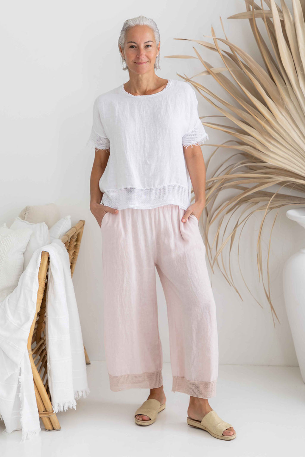 Pineta Wide Leg Linen Trousers in Sand / Natural / Beige by The Italian Cartel.