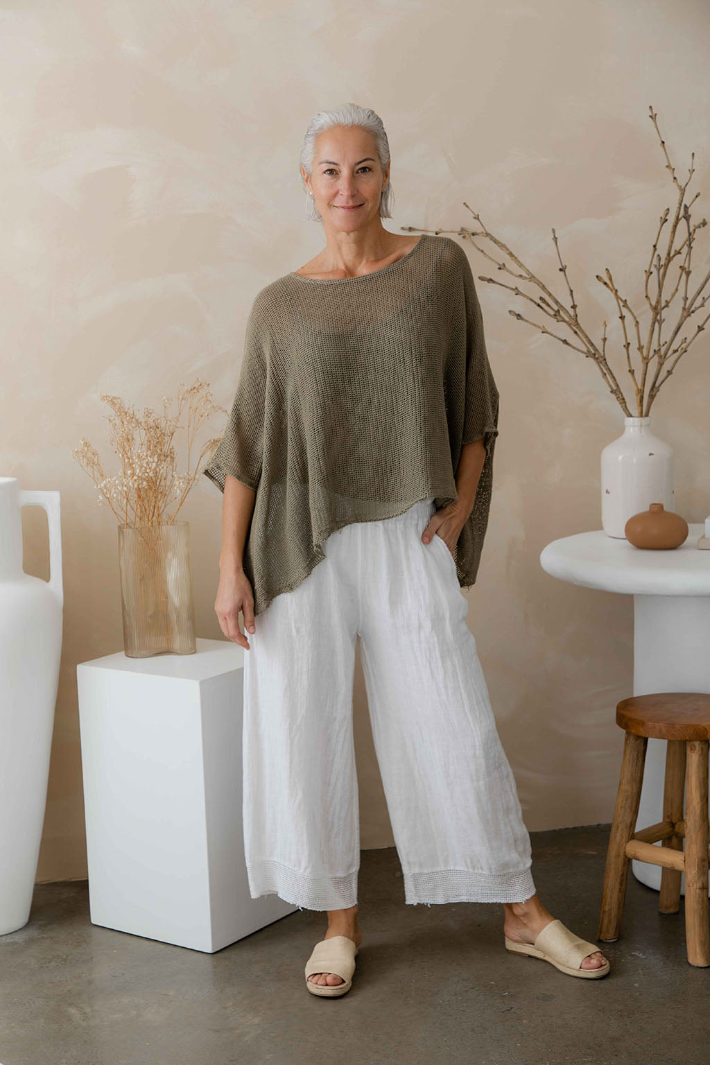Pineta Wide Leg Linen Trousers in White by The Italian Cartel.