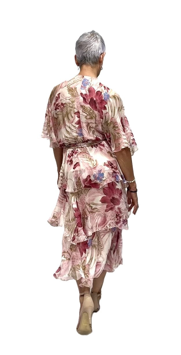 Cross Over Neckline Silk Blend Dress