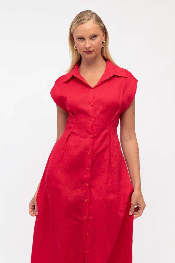 Collared Midi Shirt Dress in Raspberry by White Closet - Kindred Spirit  Boutique
