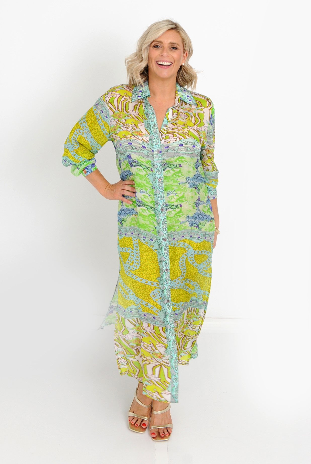 Sage Silk Shirt Dress