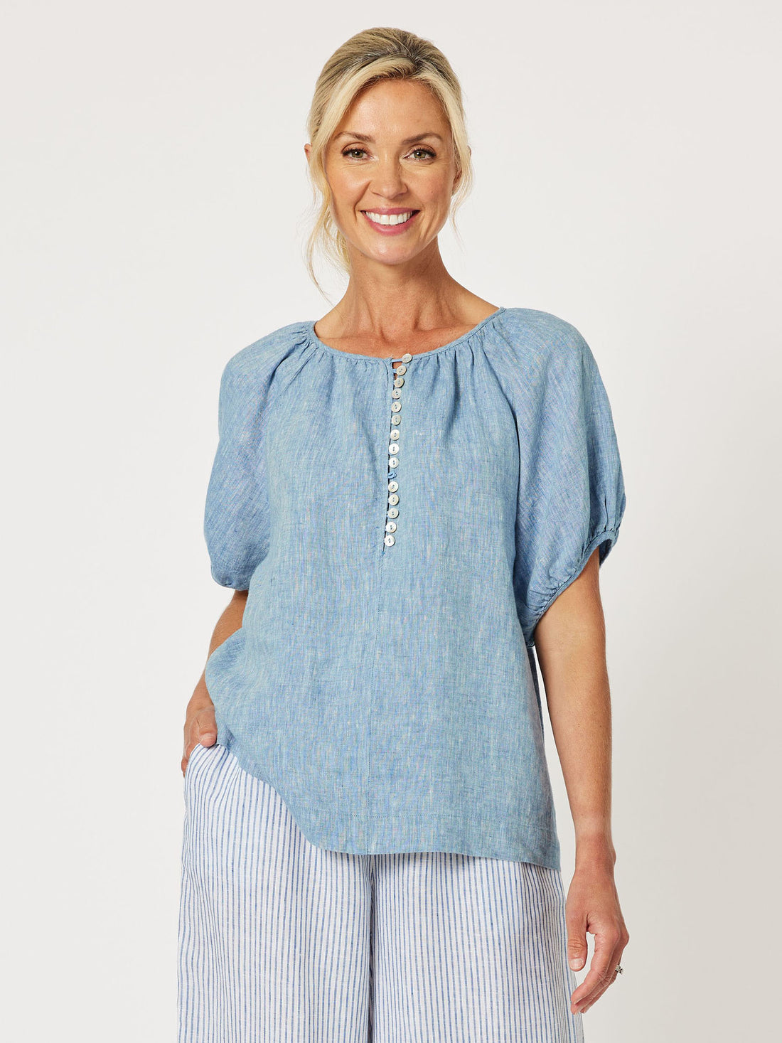 Sanctuary Linen Button Detail Top